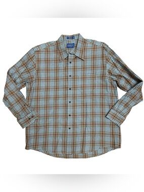 Pendleton Men's Vintage Tan and White Plaid Button-Down Shirt
